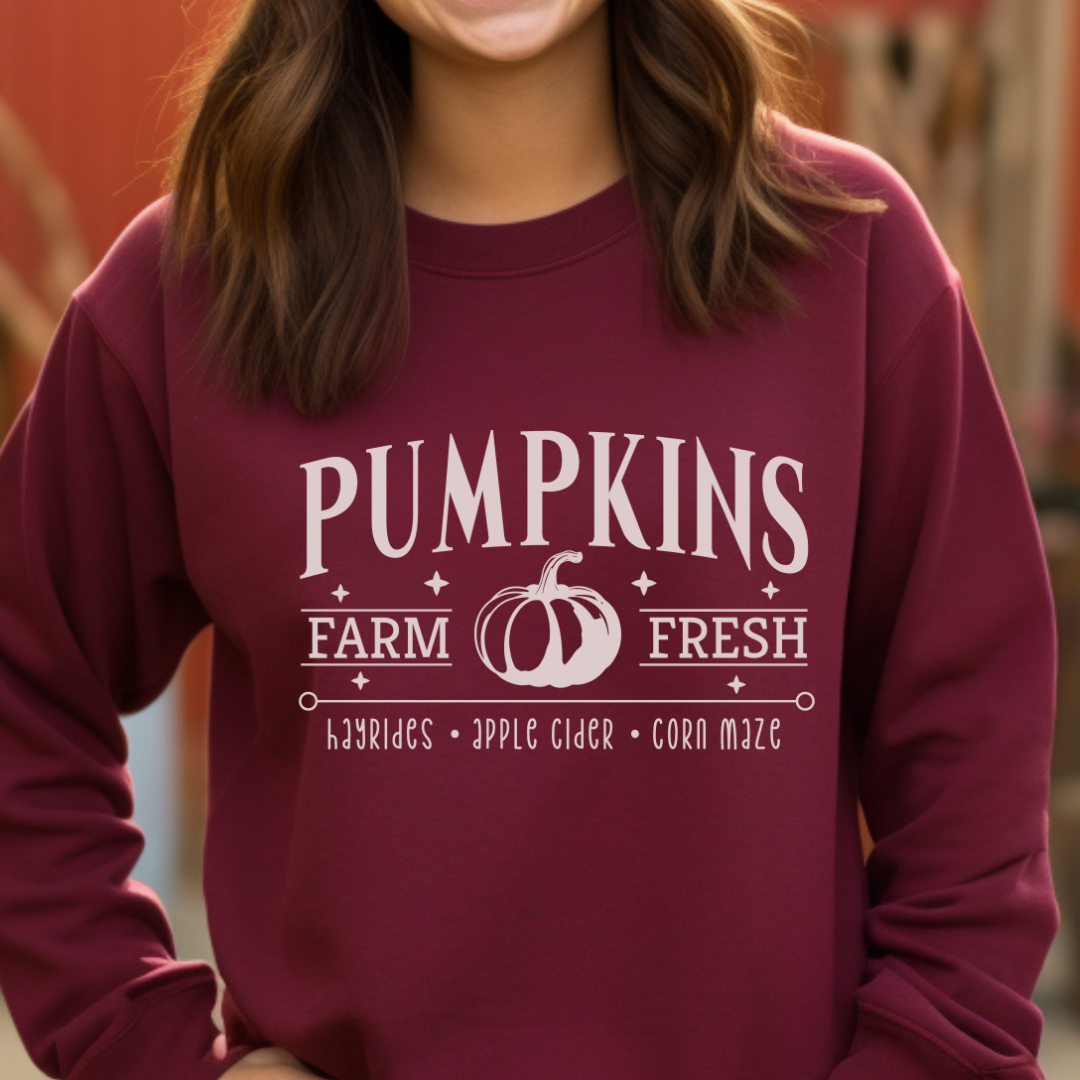 Pumpkins Farm Fresh| Crewneck sweatshirt| Maroon | Fall Collection