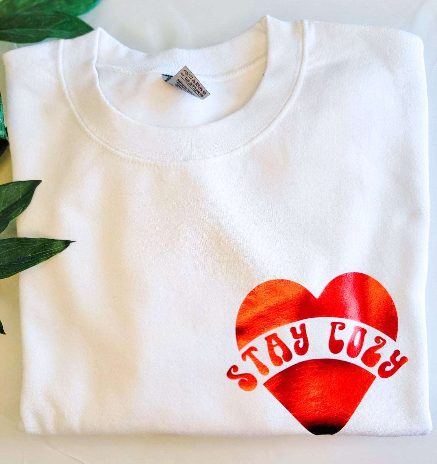 Stay Cozy heart- White crewneck sweatshirt