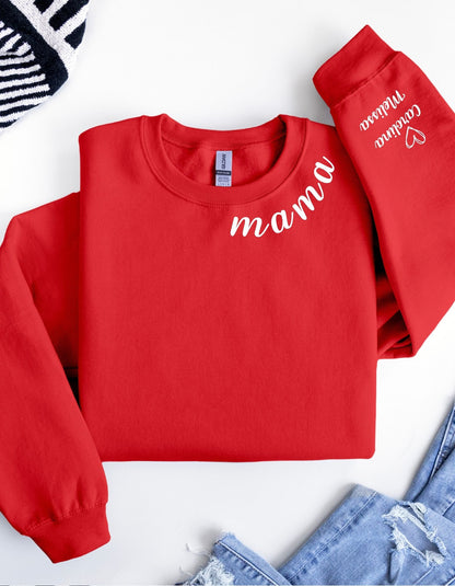 Mama Sweatshirt with Custom names | Red |Design 2 |  Jenna makes Co.