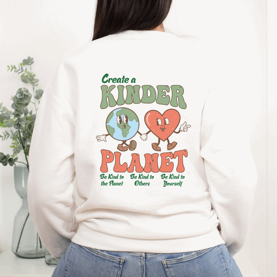 Create a kinder planet crewneck sweatshirt
