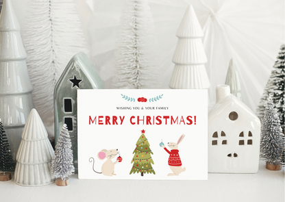Merry Christmas - White mouse and bunny - Christmas cards