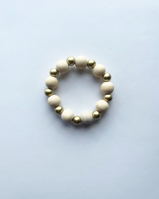 Handmade wooden and golden beaded bracelet