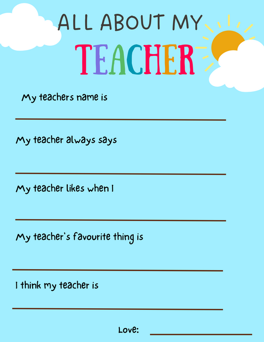 Teacher appreciation sheet - Printable- Digital Download - FREE