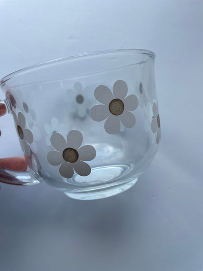White Daisy Flower print glass cup - Hand designed