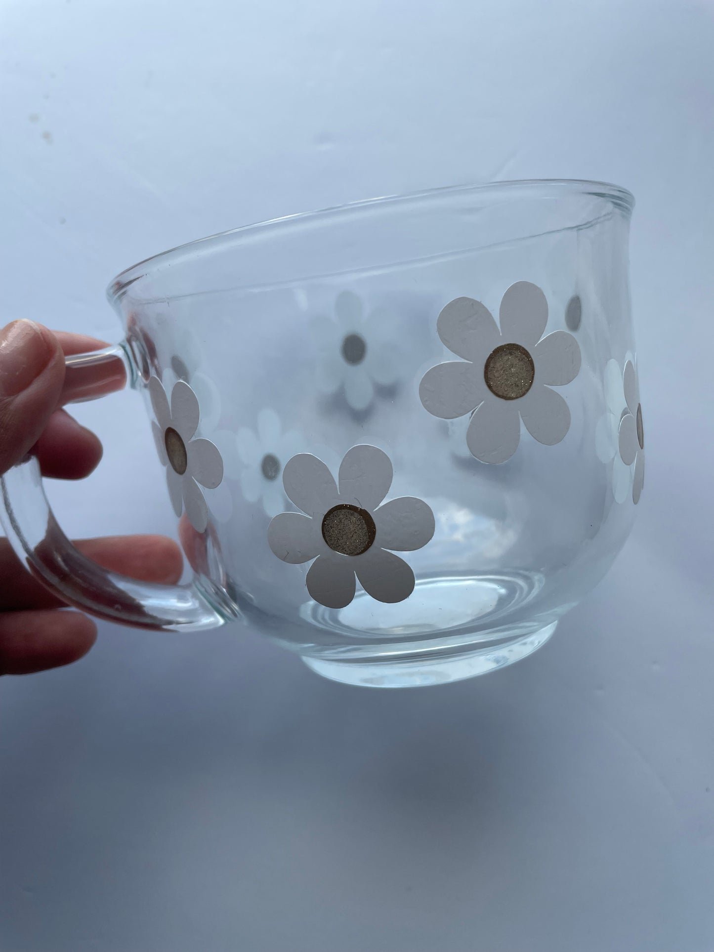 White Daisy Flower print glass cup - Hand designed
