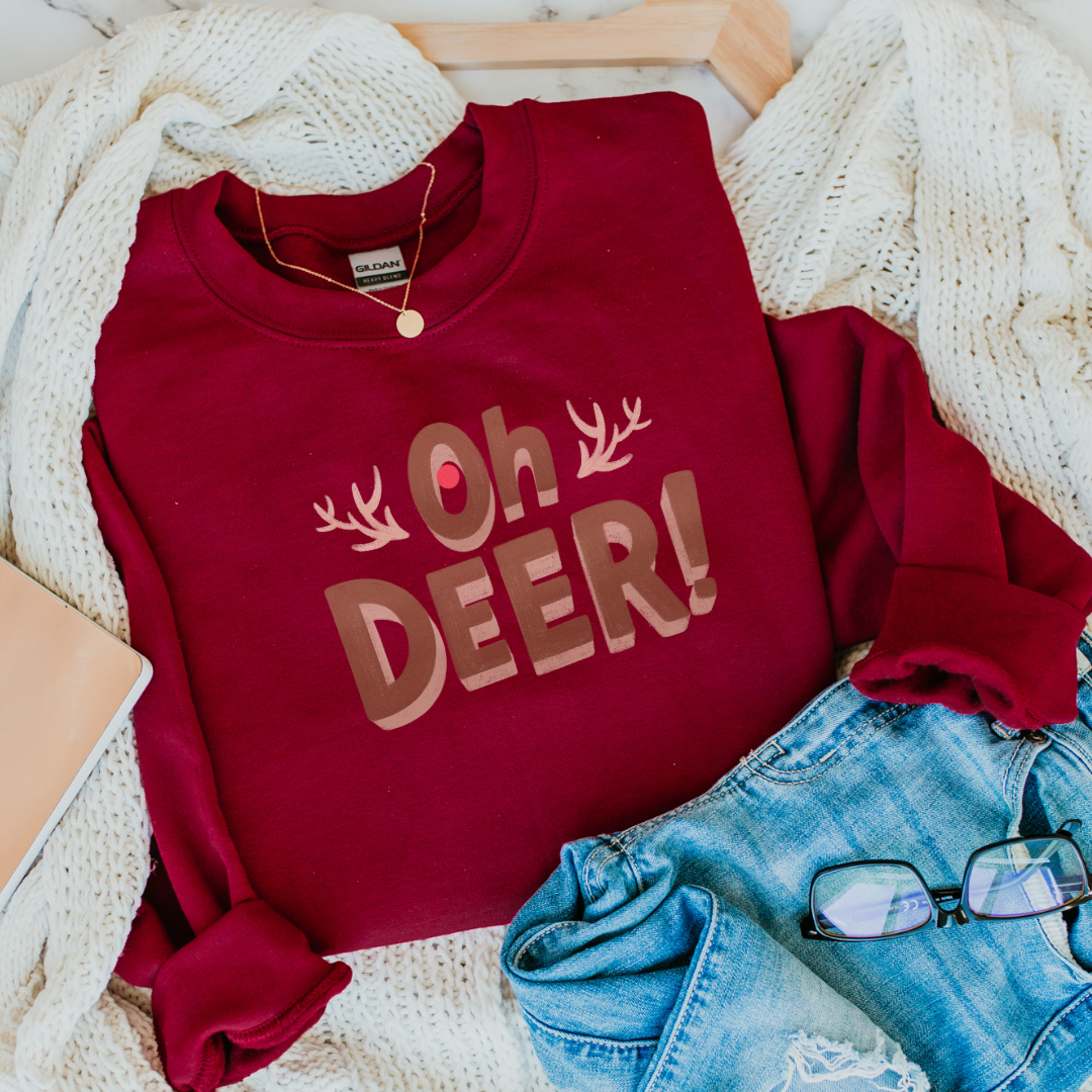 Oh deer! | Dark Red crewneck Sweatshirt| Holiday